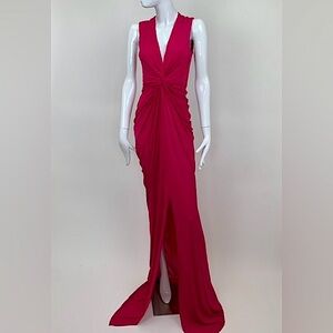 Alexander Mcqueen 40 dress draped mermaid long pink cherry jersey magenta